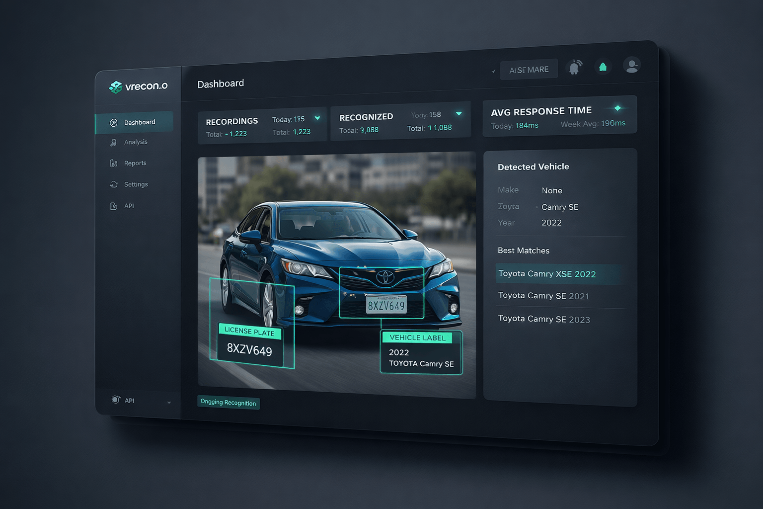 vrecon.io Dashboard - Vehicle Recognition Interface